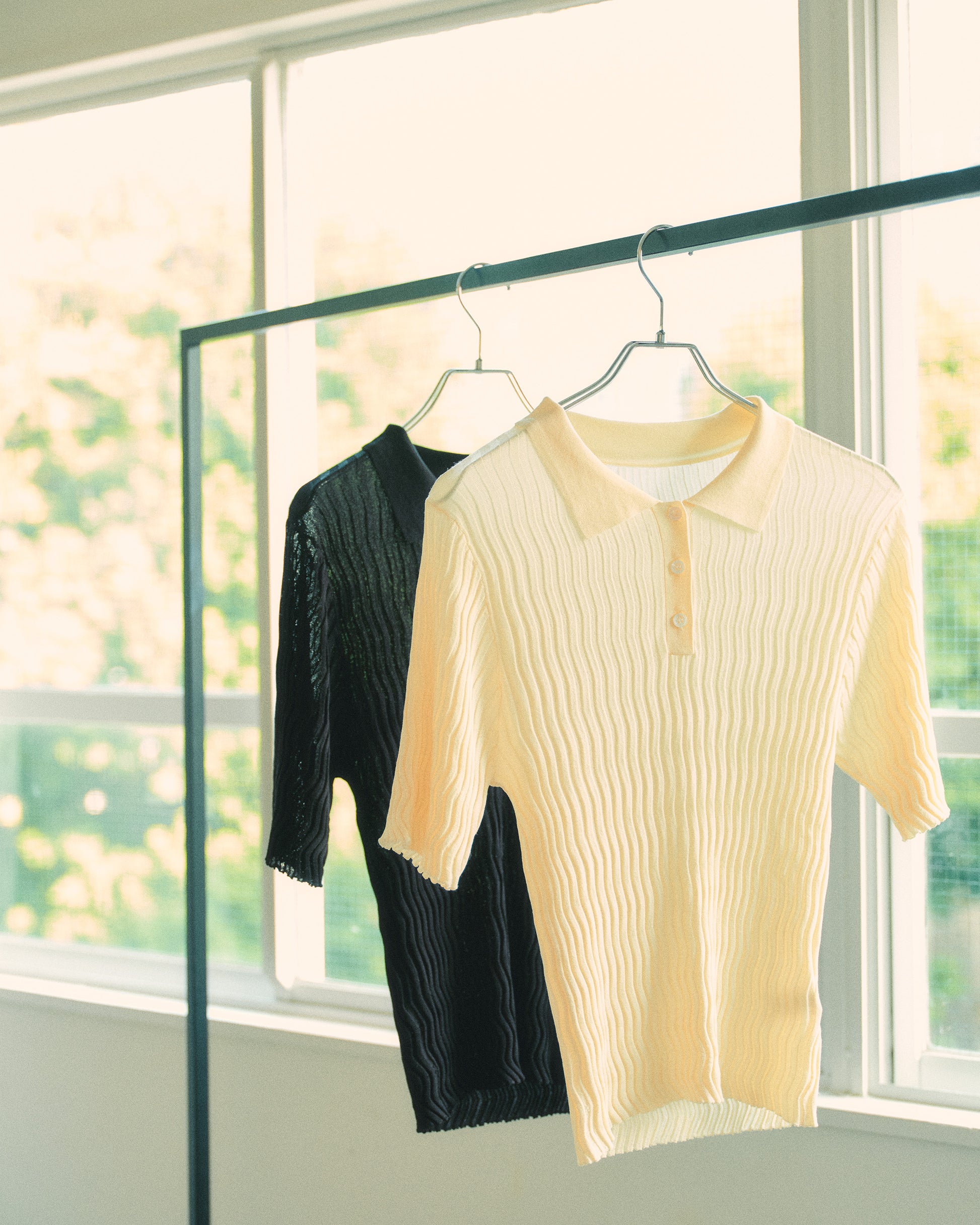 Silk Wave Rib Polo Top/シルク ウェーブ リブ ポロ トップ