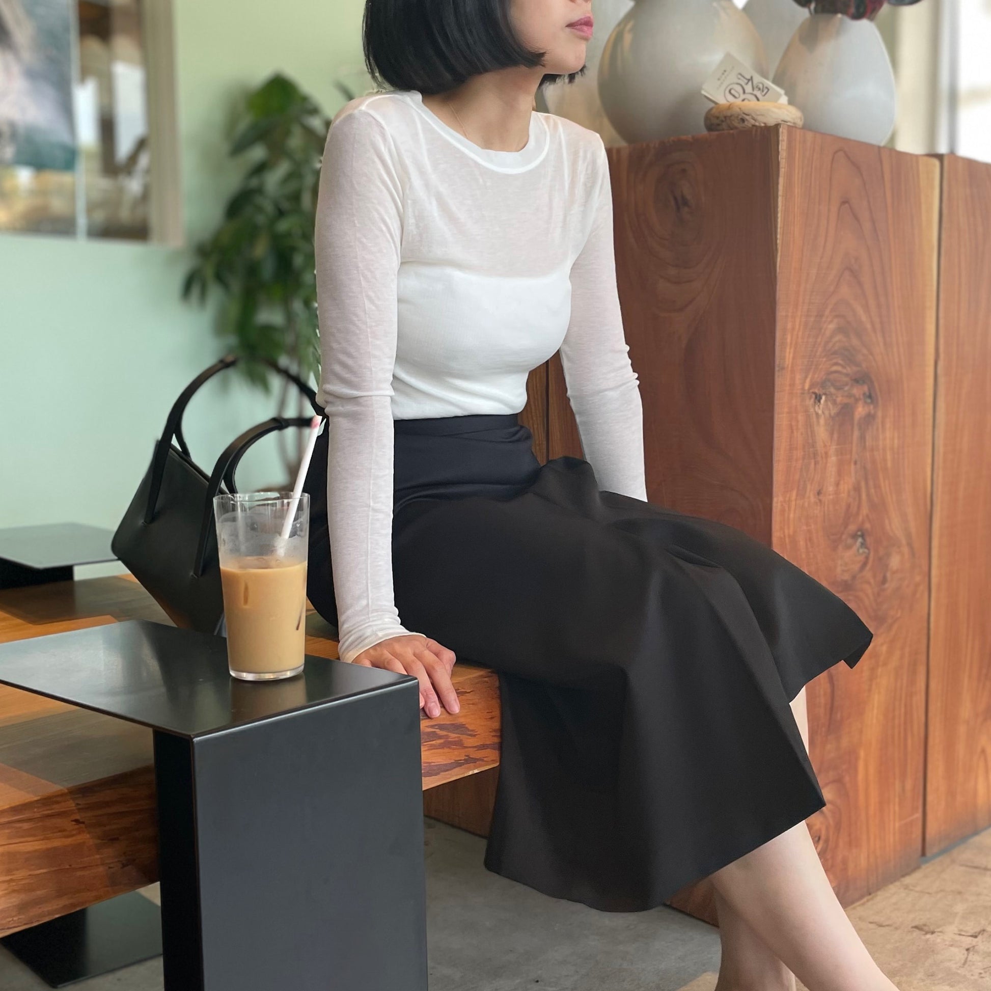 Asymmetric Pleat Straight Skirt/アシンメトリ プリーツ ストレート スカート