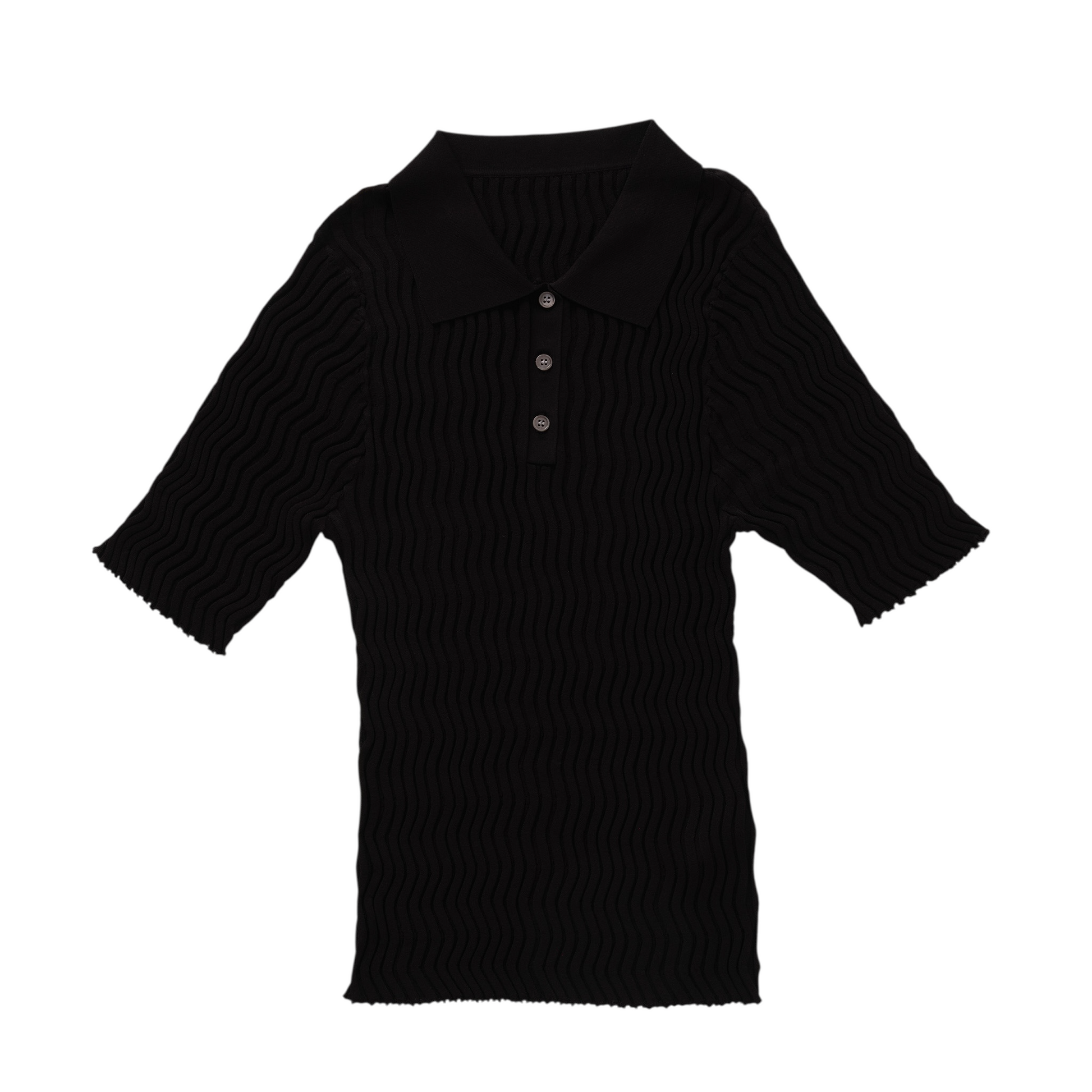 Silk Wave Rib Polo Top/シルク ウェーブ リブ ポロ トップ