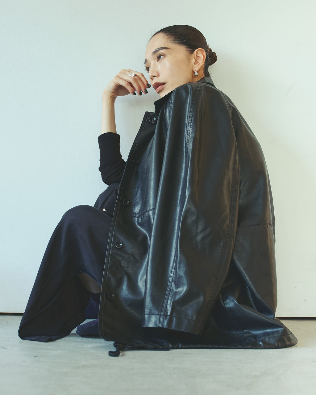 Eco Leather Half Coat Jacket/エコレザーハーフコートジャケット