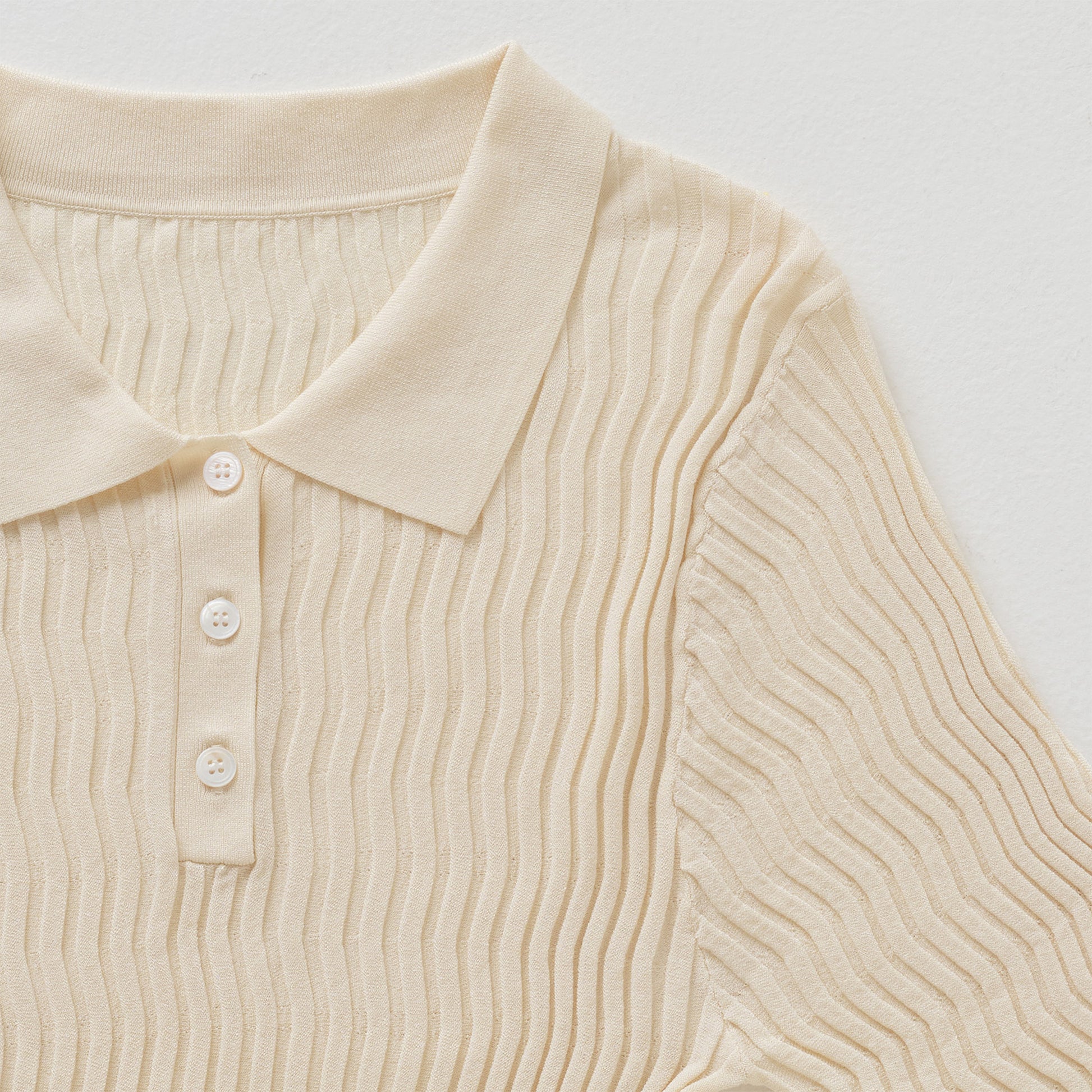 Silk Wave Rib Polo Top/シルク ウェーブ リブ ポロ トップ