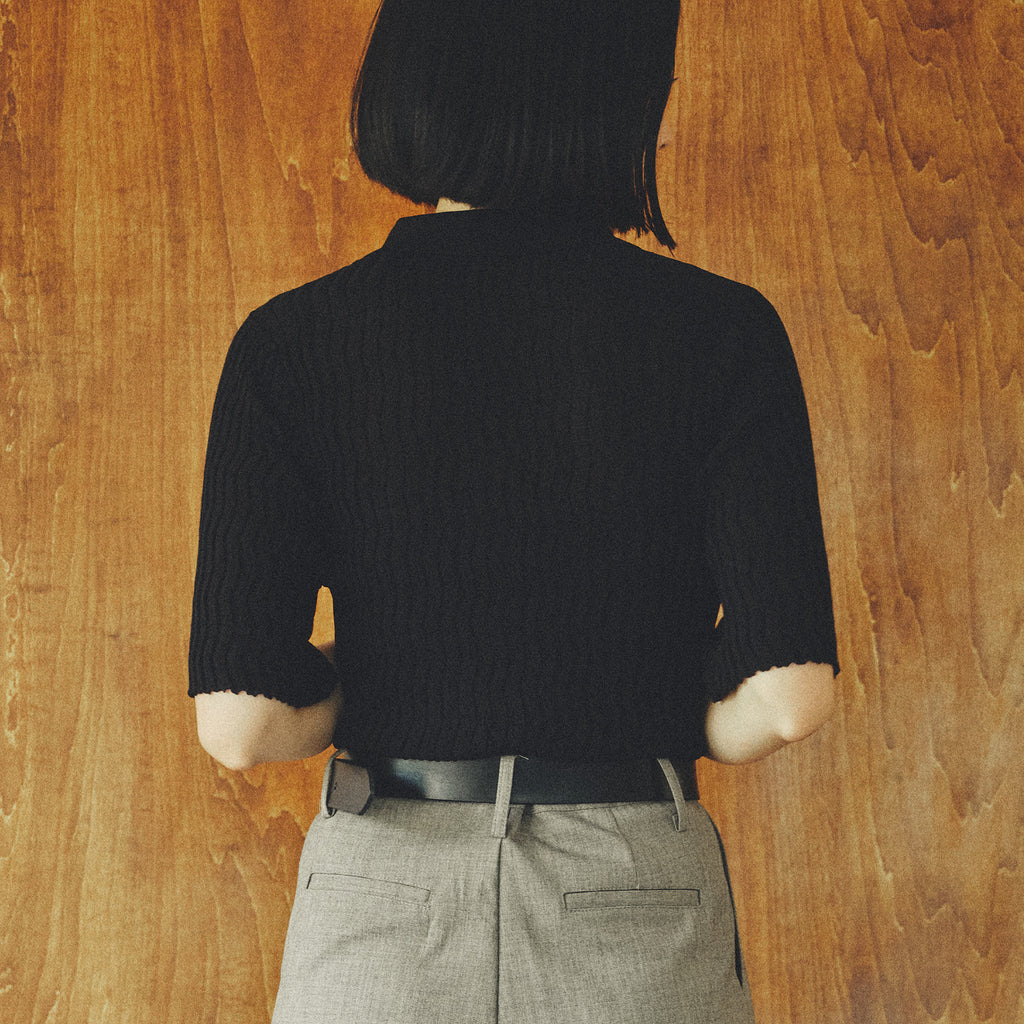 Silk Wave Rib Polo Top/シルク ウェーブ リブ ポロ トップ