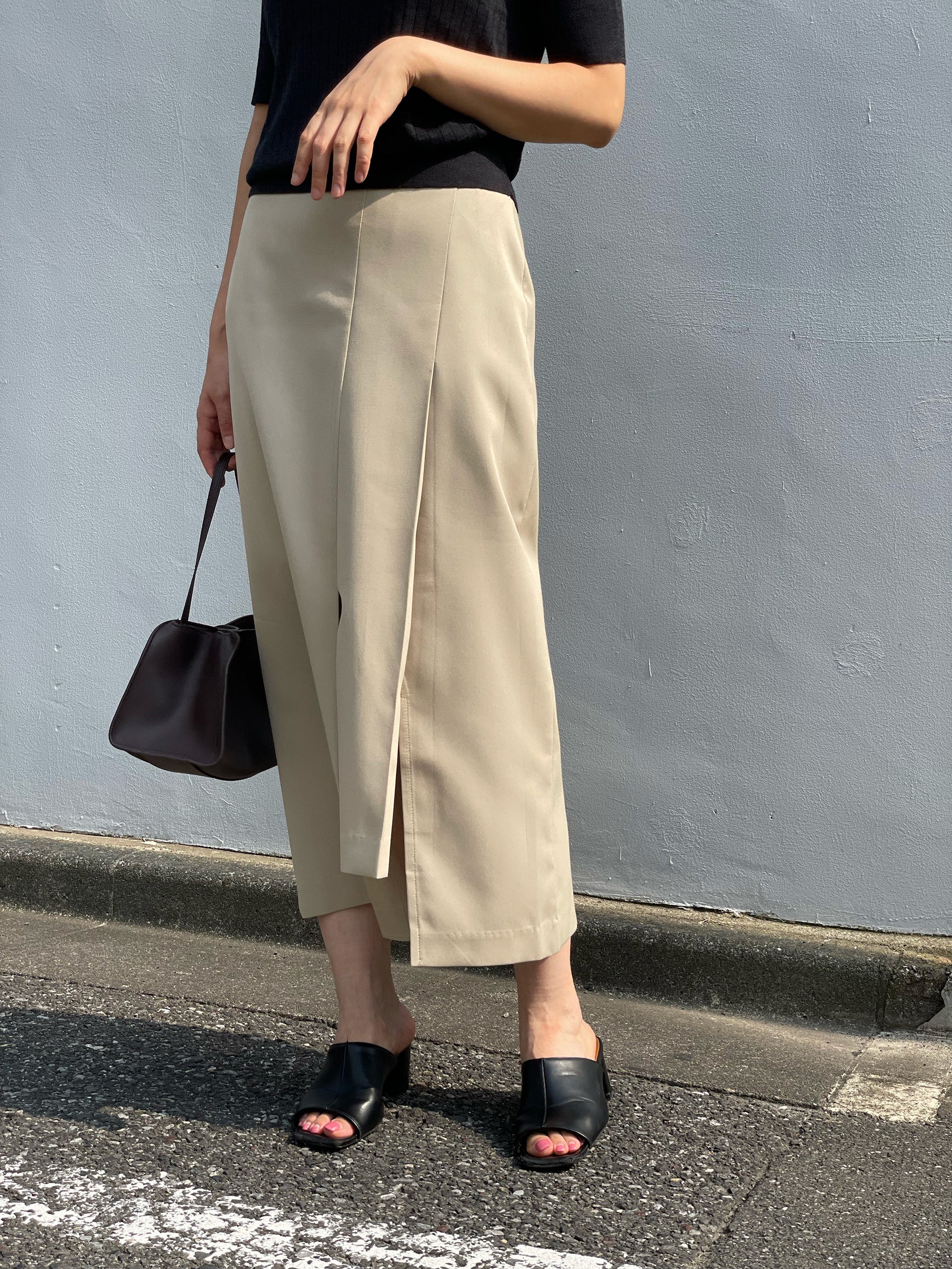 Asymmetric Pleat Straight Skirt/アシンメトリ プリーツ ストレート スカート