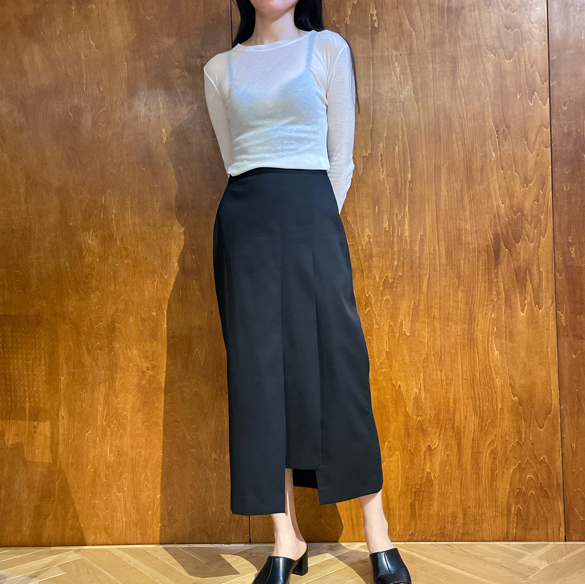 Asymmetric Pleat Straight Skirt/アシンメトリ プリーツ ストレート スカート