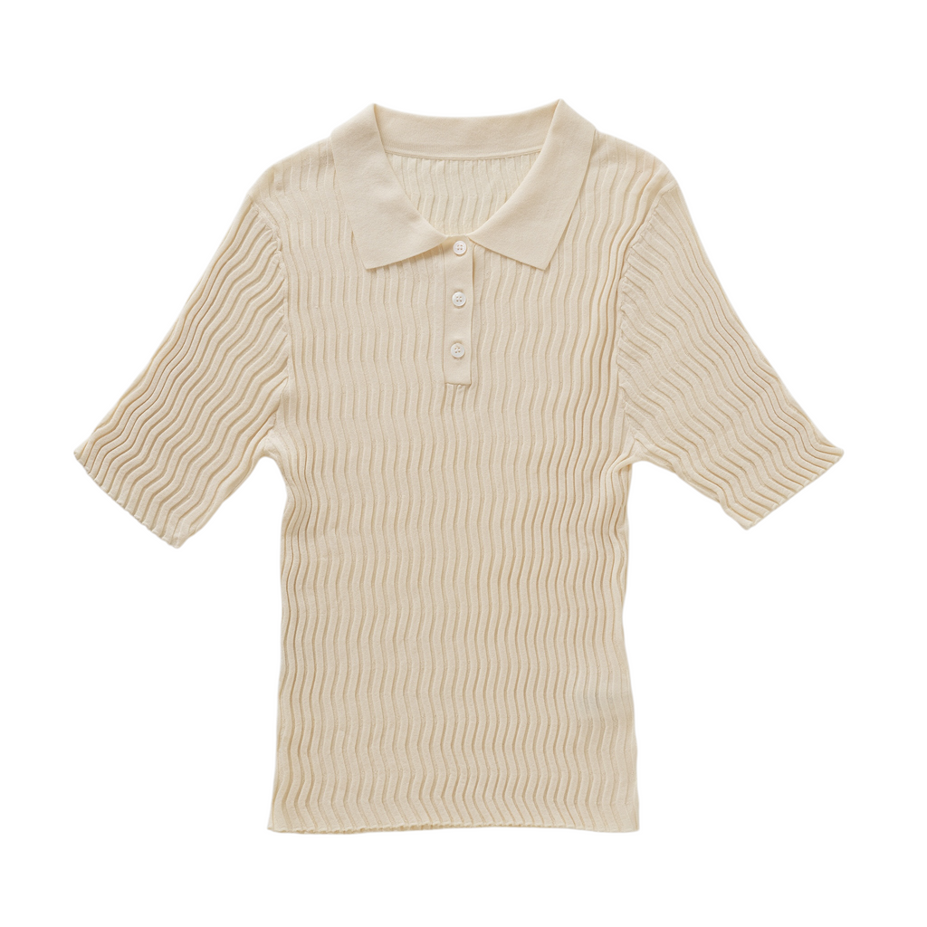 Silk Wave Rib Polo Top/シルク ウェーブ リブ ポロ トップ
