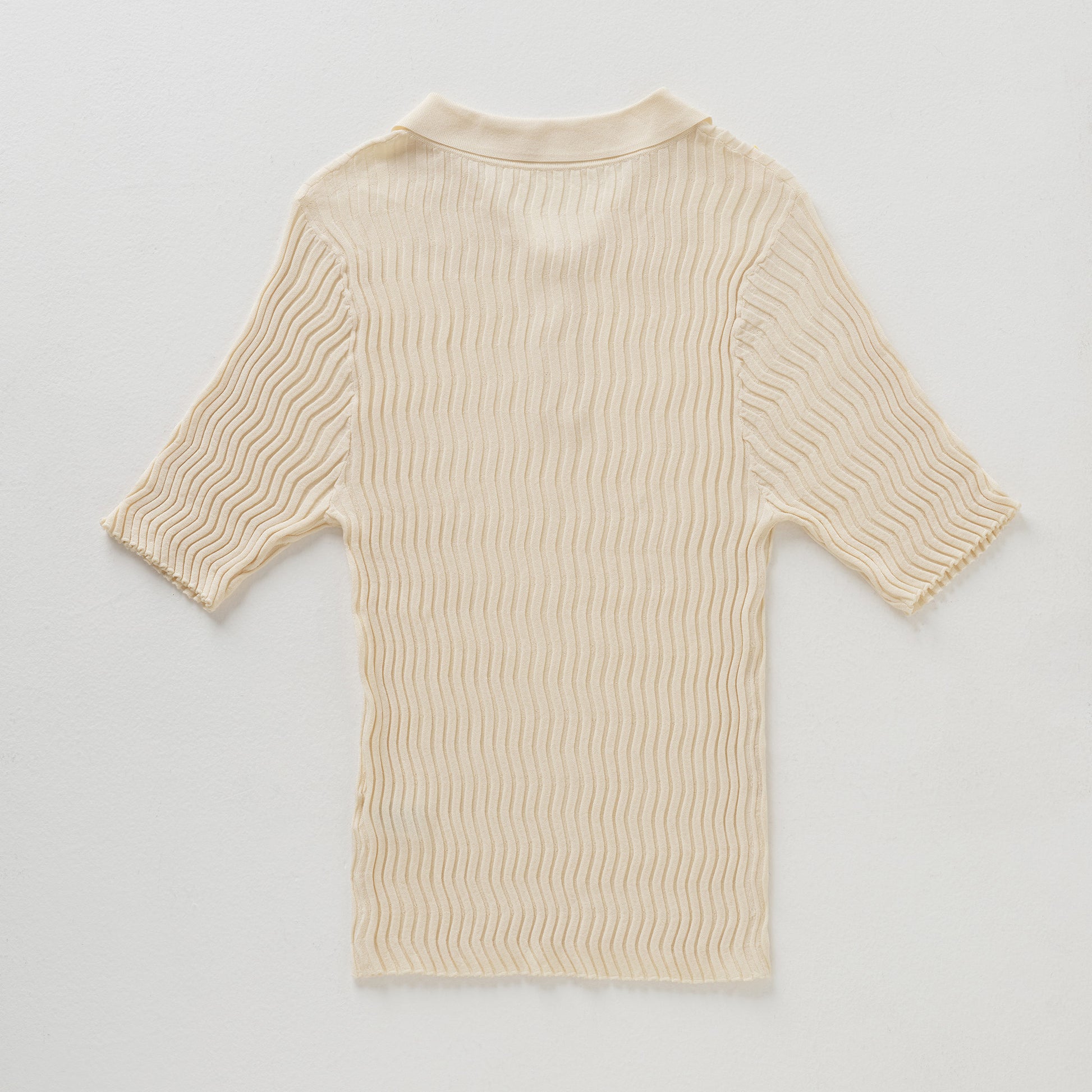 Silk Wave Rib Polo Top/シルク ウェーブ リブ ポロ トップ